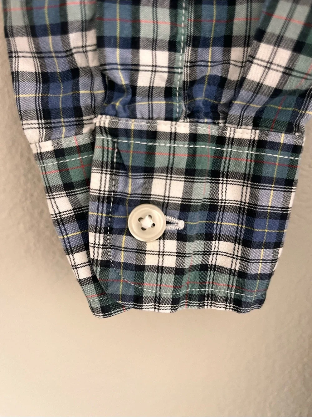 Mens J. Crew Green and Blue Plaid Cotton Button-Down Shirt Small 14-14.5 Preppy